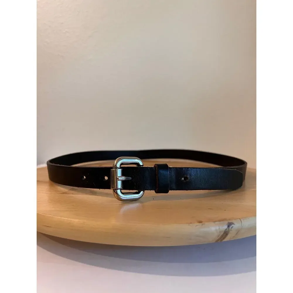 Fossil Dark Brown Worn in Genuine Leather Silver Buckle Belt Size Medium